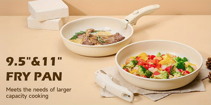 Cookware Set A Dinnerware 16- or 26-Piece Detachable-Handle Pots and Pans in Black or Beige for Compact Storage
