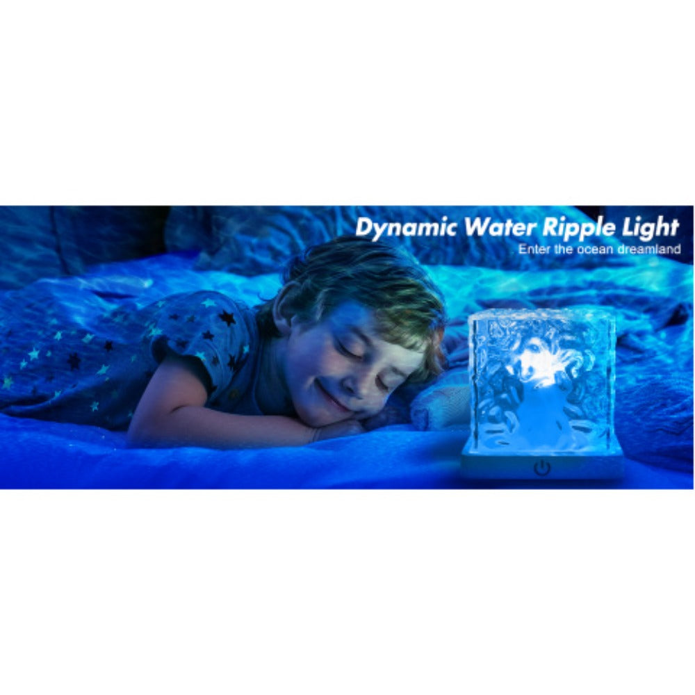 Compact Cube Projection Night Light with Textured Top, Touch Button, Remote and USB Charging