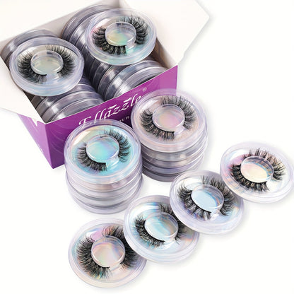 Faux-Mink False Eyelashes Multipack with 20 Pairs in Three Mixed-Style Round Storage Case Options