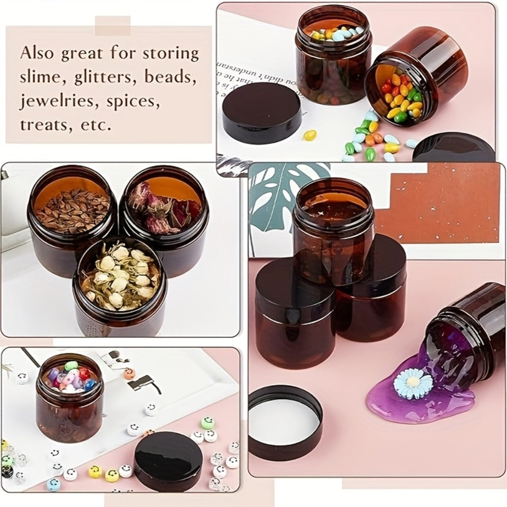 Brown Frosted Glass Jars with Lids 24 Pack – 2 oz Amber Glass Cosmetic Containers with Spoons & Labels, Non-Slip Base