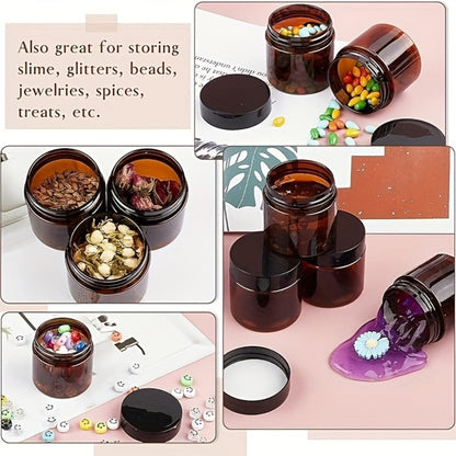Brown Frosted Glass Jars with Lids 24 Pack – 2 oz Amber Glass Cosmetic Containers with Spoons & Labels, Non-Slip Base