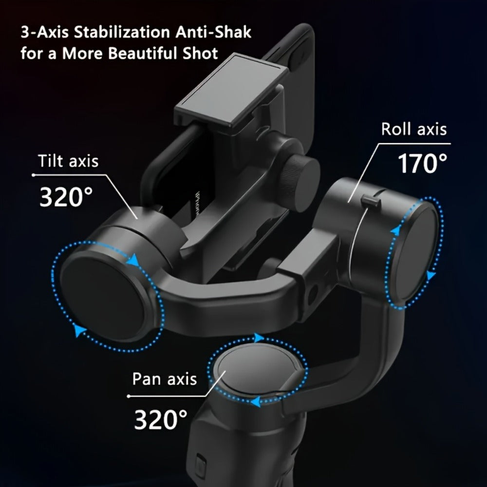 Handheld 3-Axis Smartphone Gimbal Stabilizer with Wireless Bluetooth No App Required Anti-Shake Video Recording