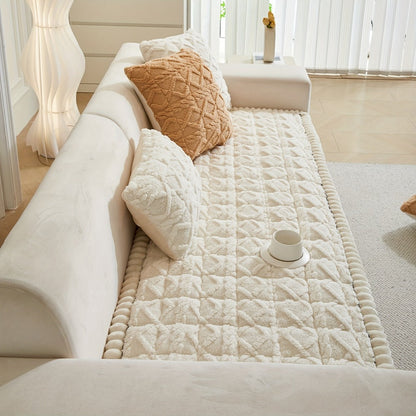 Sofa Cover Bohemian Quilted Shu Velveteen Panels with Ruffles and Design in Five Colors with Model-Specific Size and Color Options