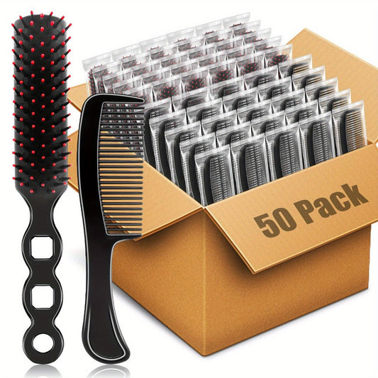 Disposable Hair Brush and Comb Set 50 Pack – Individually Wrapped Detangling Hairbrush with Fine Tooth Comb, Bulk Hygienic Kit for Hotel