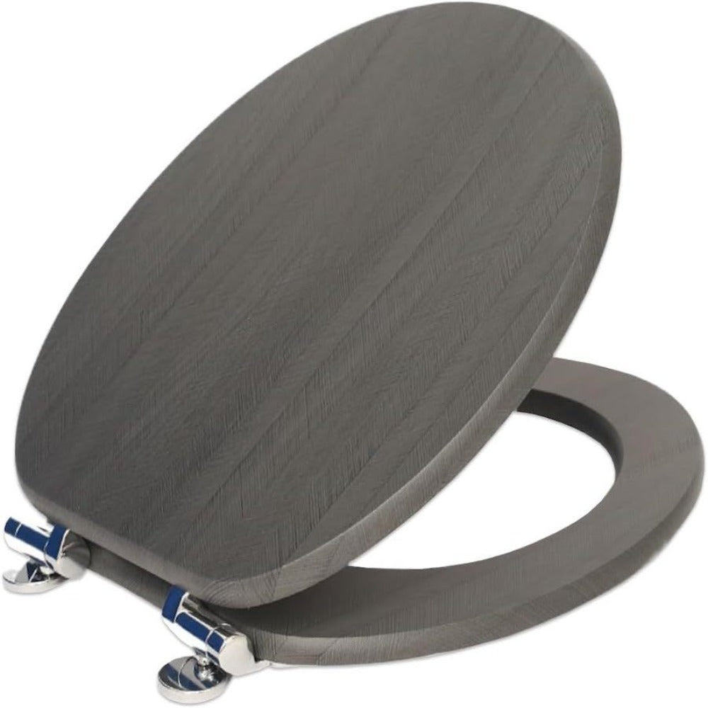 Slow Close Toilet Seat Round 19 Inch, Dark Grey -Close Toilet Lid with Alloy Hinges, Easy Clean Quick-Release