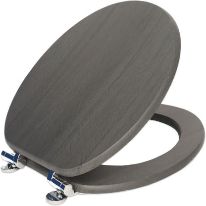 Slow Close Toilet Seat Round 19 Inch, Dark Grey -Close Toilet Lid with Alloy Hinges, Easy Clean Quick-Release