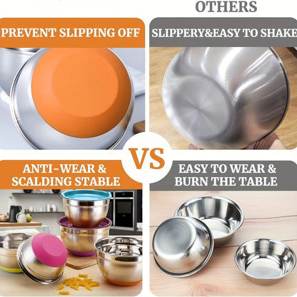 Mixing Bowls Set with Airtight Lids, 26pcs Stainless Steel Bowl Set with 3 Grater Attachments, Bottoms