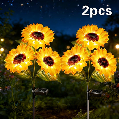 Solar Garden Lights 2-Pack Sunflower Stakes with 6 LED Blooms, IP65 and 75cm Height for Path Decor