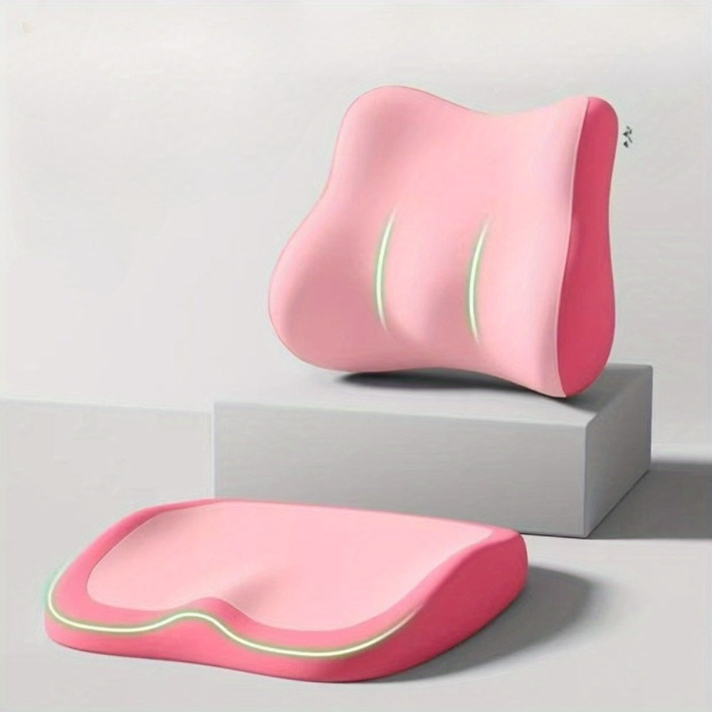 Car Seat Cushion Set 2-Piece – Memory Foam Elevated Driving Cushion with Lumbar Support & Neck Pillow, Height Booster for Car & Home Chair