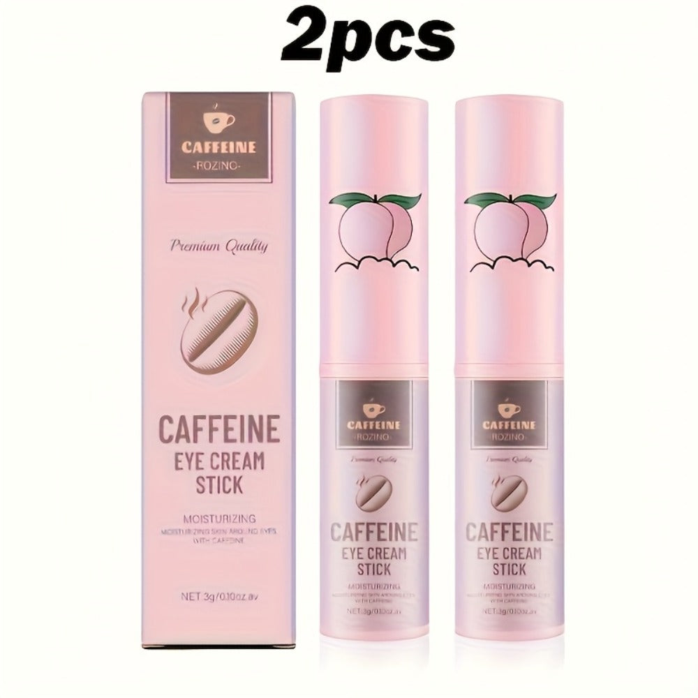 Two-Piece Caffeine-Labeled Eye Cream Stick Set with Coordinated Peach-Print Twist-Up Tube Design
