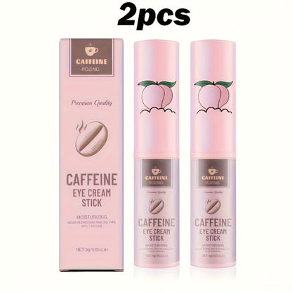 Two-Piece Caffeine-Labeled Eye Cream Stick Set with Coordinated Peach-Print Twist-Up Tube Design