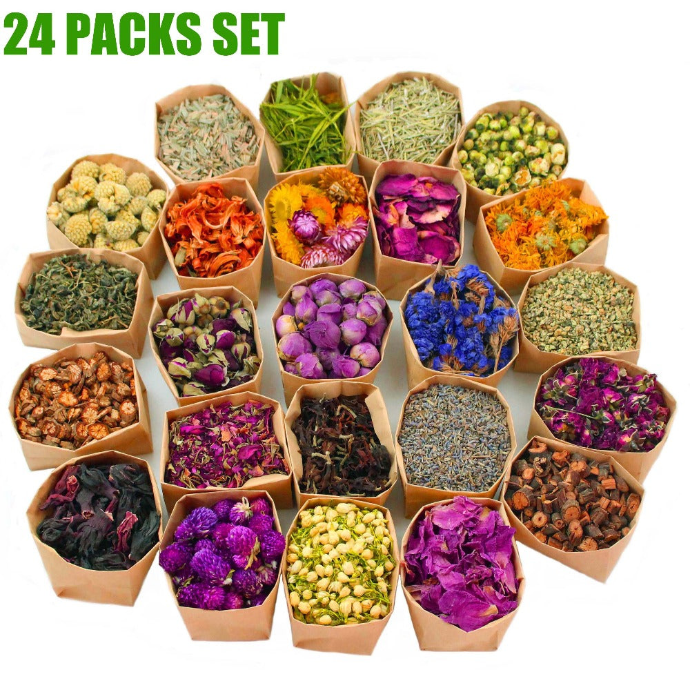 Dried Flowers Craft Set 24 Packs Natural Dried Botanicals for Resin Jewelry Making DIY Candle for Bath Time, Home Spa and Personal Care