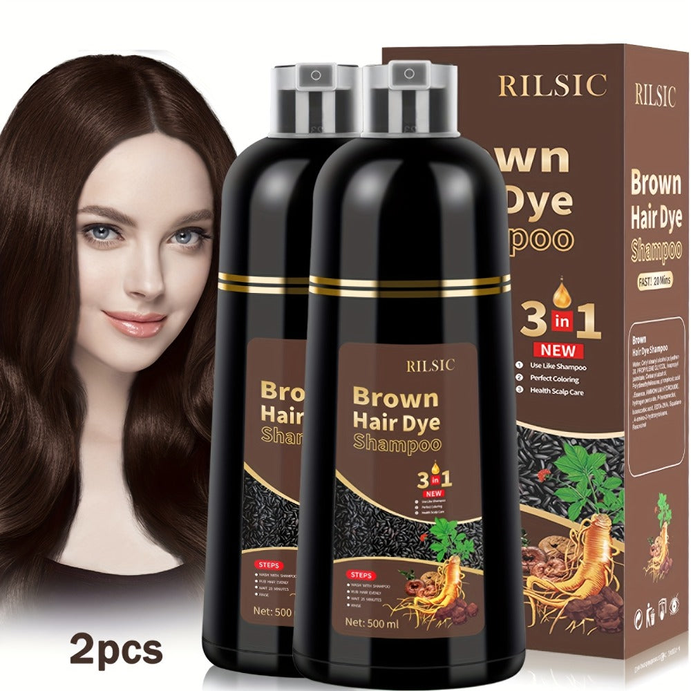 Grey Hair Coverage Shampoo 2 Pack 3-in-1 Herbal Hair Dye Kit with Plant-Based Squalane Colors for Bath Time, Home Spa and Personal Care