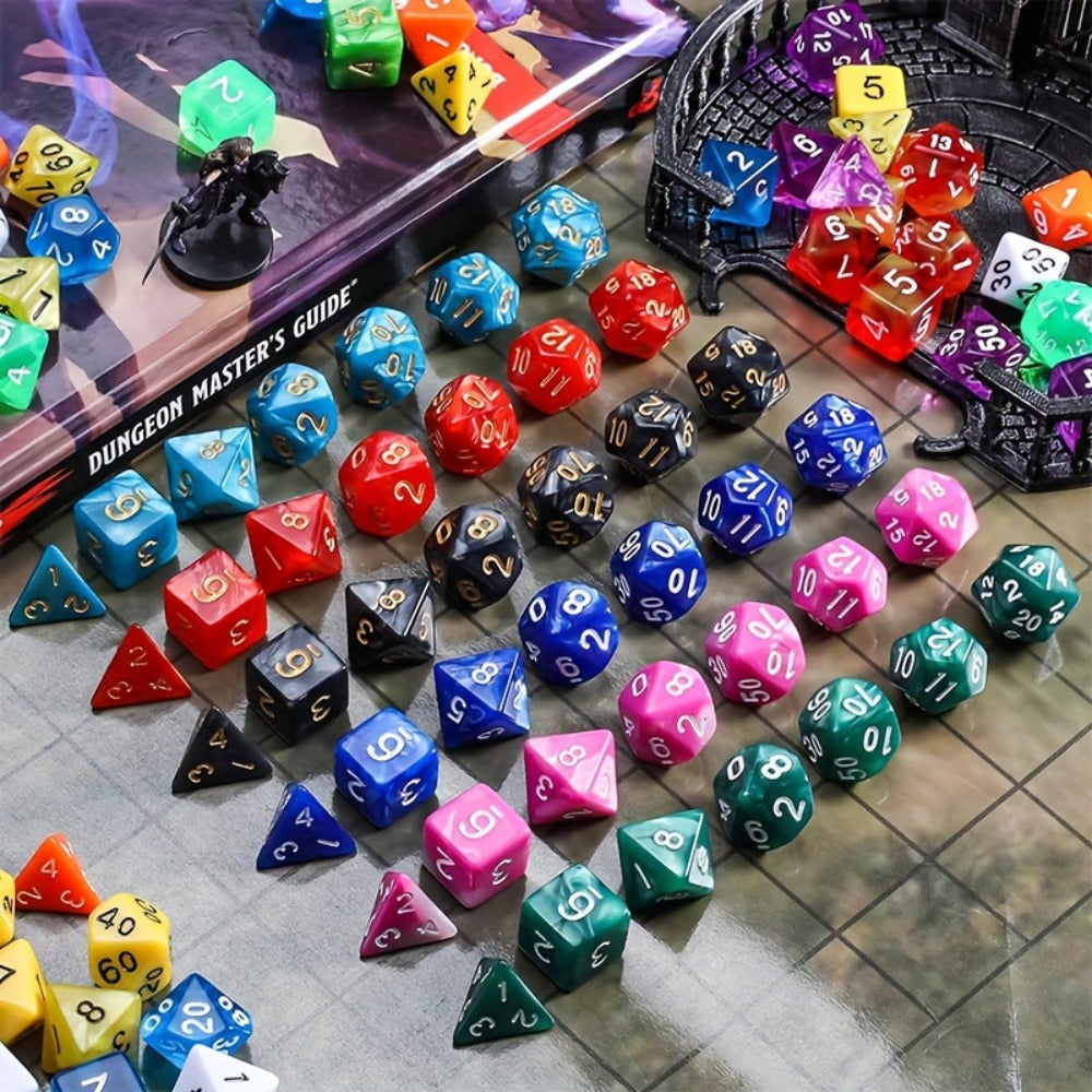 Polyhedral Dice Set 105 Pieces 15 Sets of 7 – D4 D6 D8 D10 D12 D20 in 15 Vibrant Colors with Large Drawstring Bag
