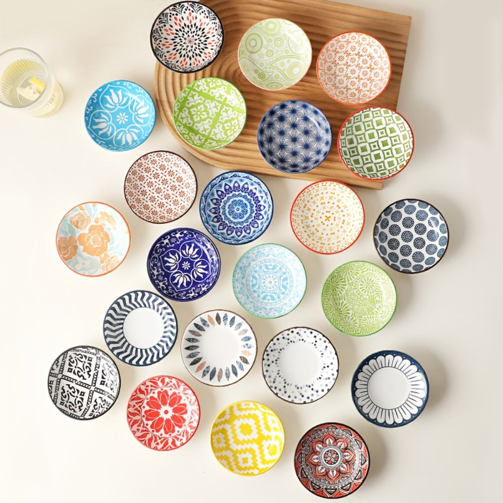 Dipping Sauce Dish Set 10/12 Piece Bohemian Ceramic for Home Cooking, Dining and Outdoor Meals
