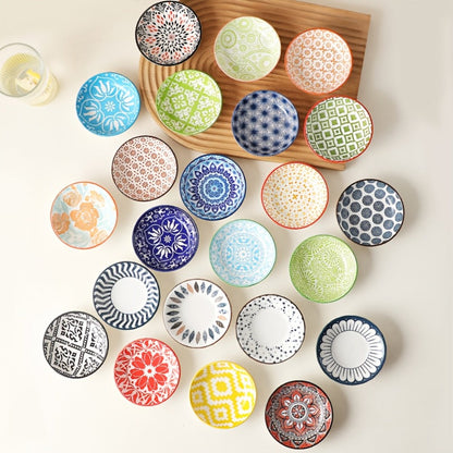 Dipping Sauce Dish Set 10/12 Piece Bohemian Ceramic for Home Cooking, Dining and Outdoor Meals