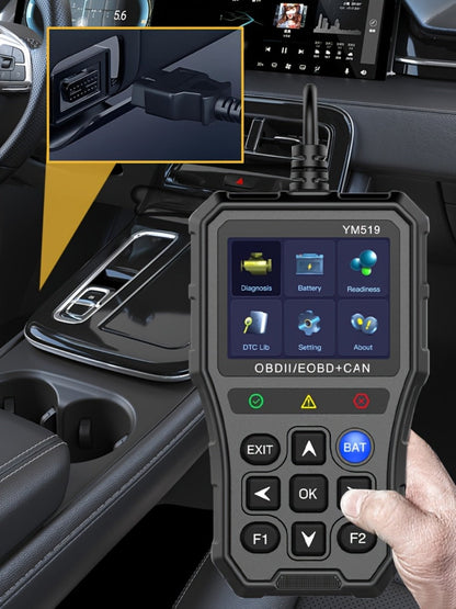 YM519 OBD2 Scanner with Color Screen, 13-Language Label, Battery Voltage and Live Data Icons