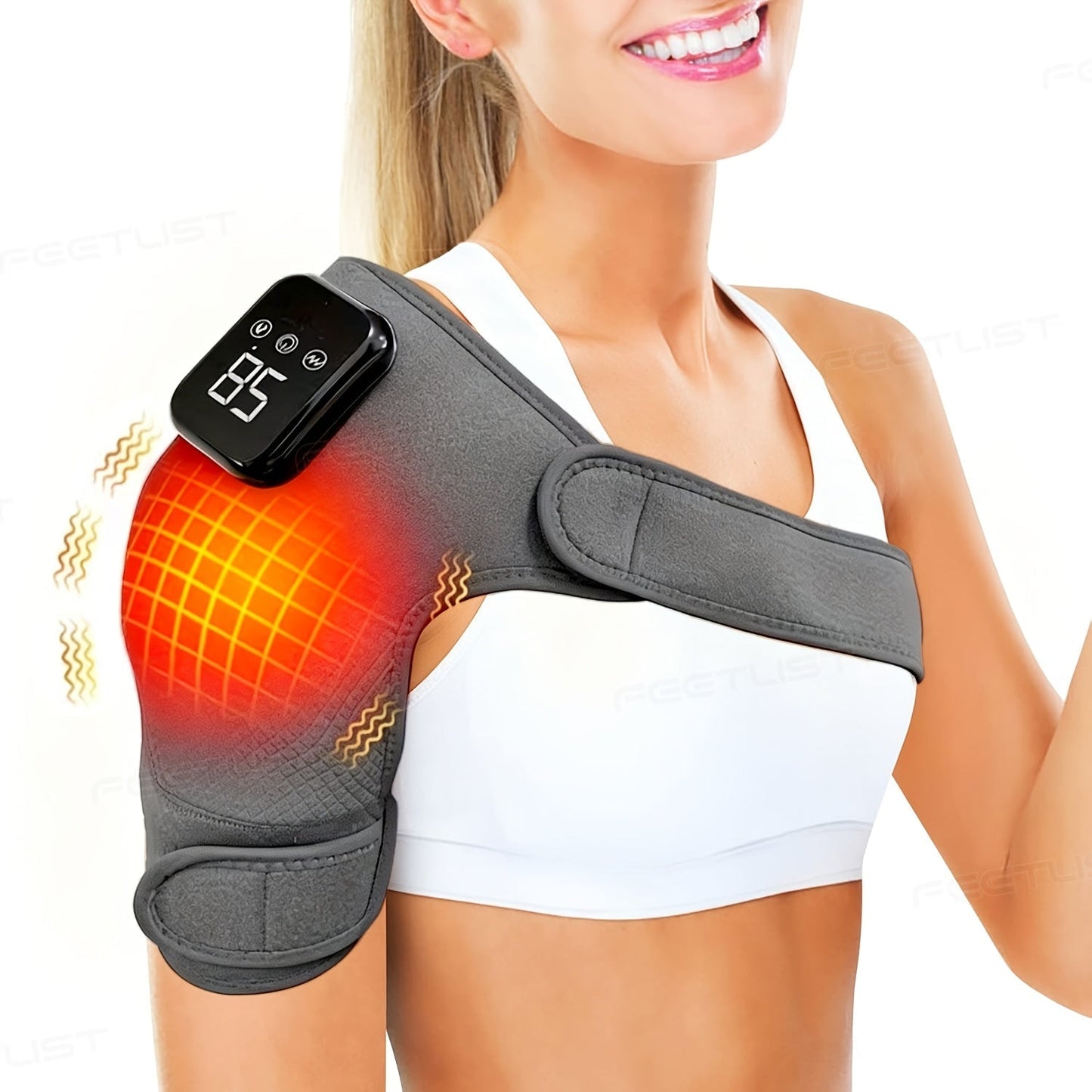 Cordless Heated Shoulder Massager with Vibration – 3 Heat Levels & 3 Vibration Intensities Electric Heating Pad for Shoulder