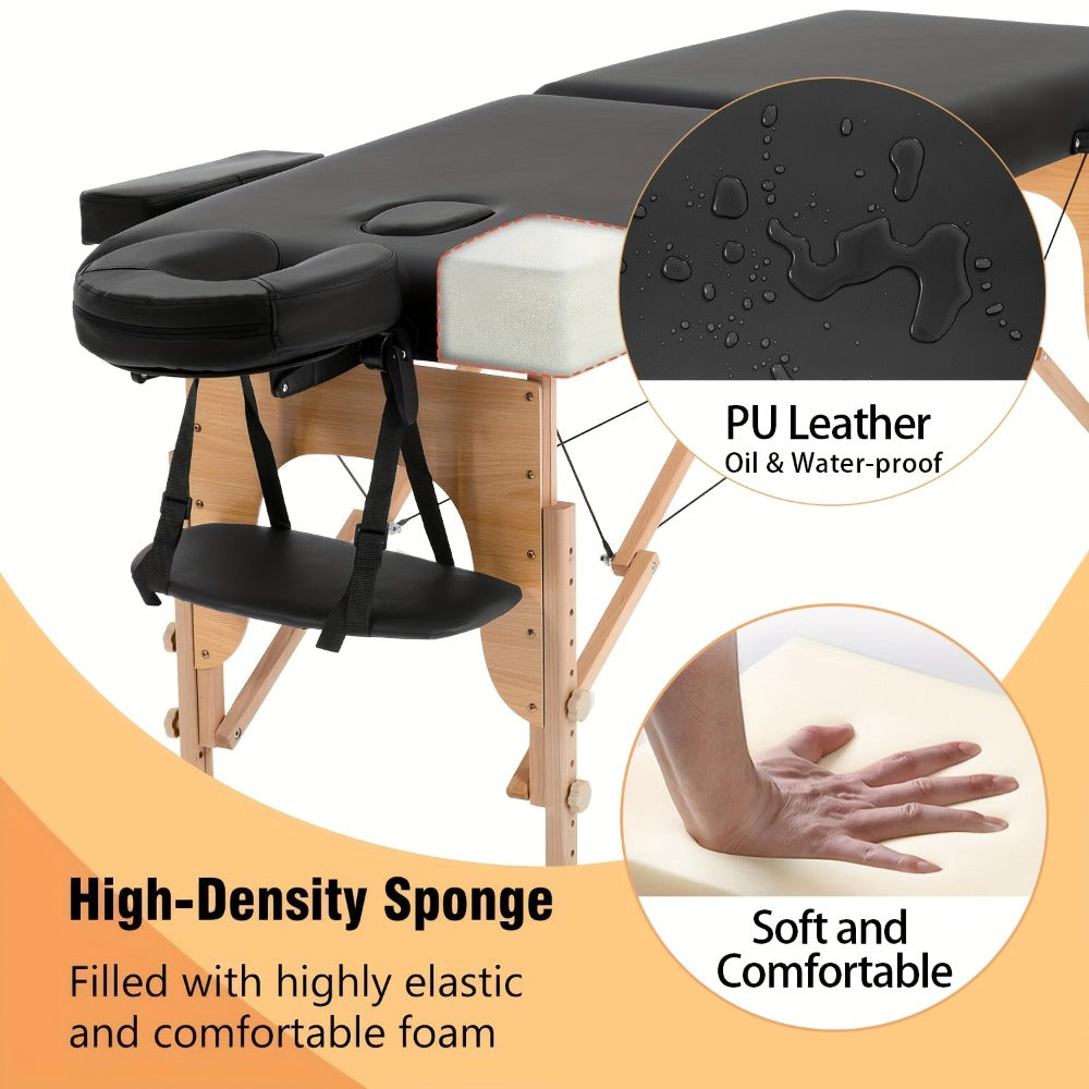 2-Fold Portable Massage Table with Face Cradle & Carrying Bag, Adjustable Height PU Leather Lash Bed