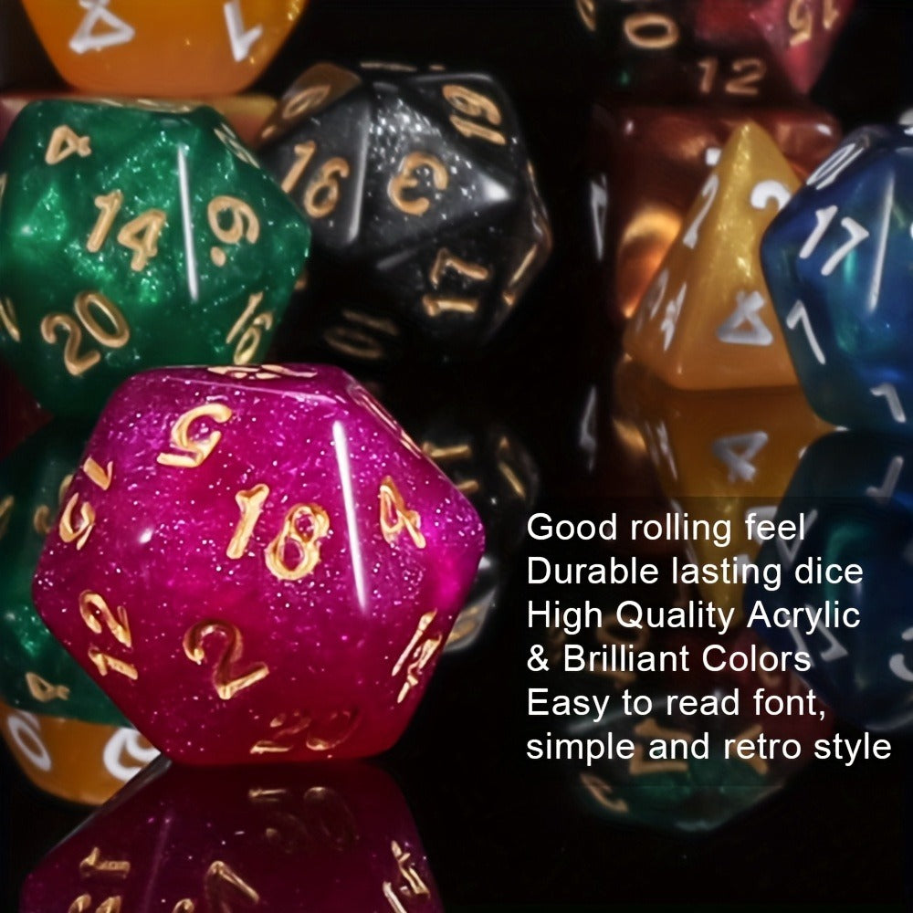 DND Polyhedral Dice Set 141pcs – 20 Complete 7-Die Sets for D&D RPG Tabletop Games, Includes Velvet Bag, Acrylic Multi-Color Dice