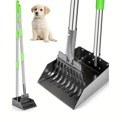 Dog Pooper Scooper Set Stainless Steel – Rust-Proof Tray & Rake with Adjustable Handles, Easy-Clean Pet Waste Removal Scoop for All Breeds