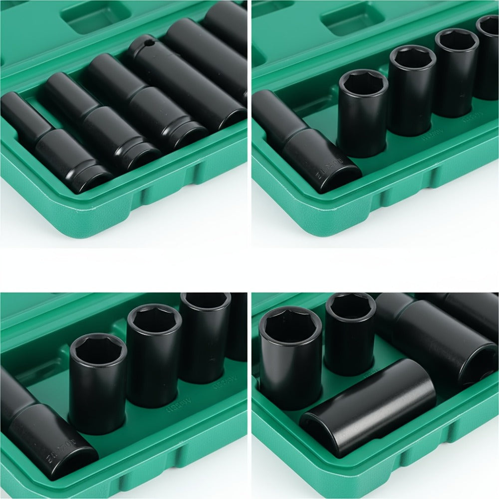 1/2 Inch Deep Impact Socket Set – Chrome Vanadium Steel for Tire Removal, Mechanical Repairs & Car Maintenance | Compatible with Electric
