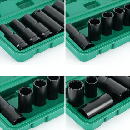 1/2 Inch Deep Impact Socket Set – Chrome Vanadium Steel for Tire Removal, Mechanical Repairs & Car Maintenance | Compatible with Electric