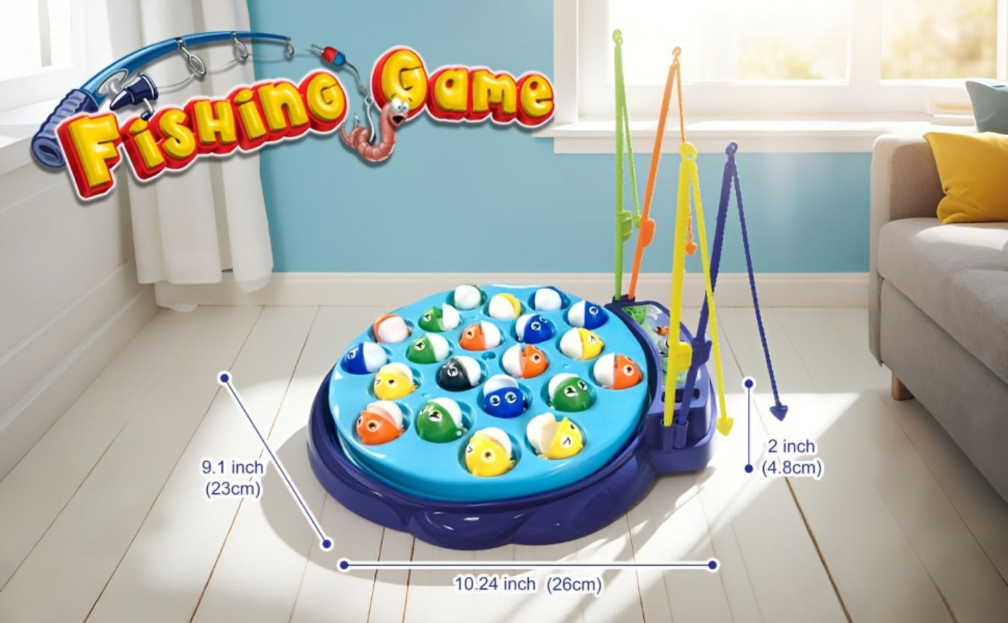 Kids Fishing Game with Rotating Board, 21 Fish & 4 Fishing Rods, Fast-Action Electronic Fishing Toy for Toddlers Ages 3+