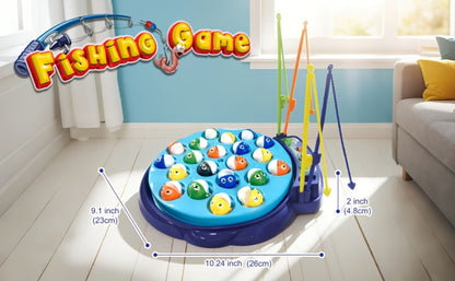 Kids Fishing Game with Rotating Board, 21 Fish & 4 Fishing Rods, Fast-Action Electronic Fishing Toy for Toddlers Ages 3+