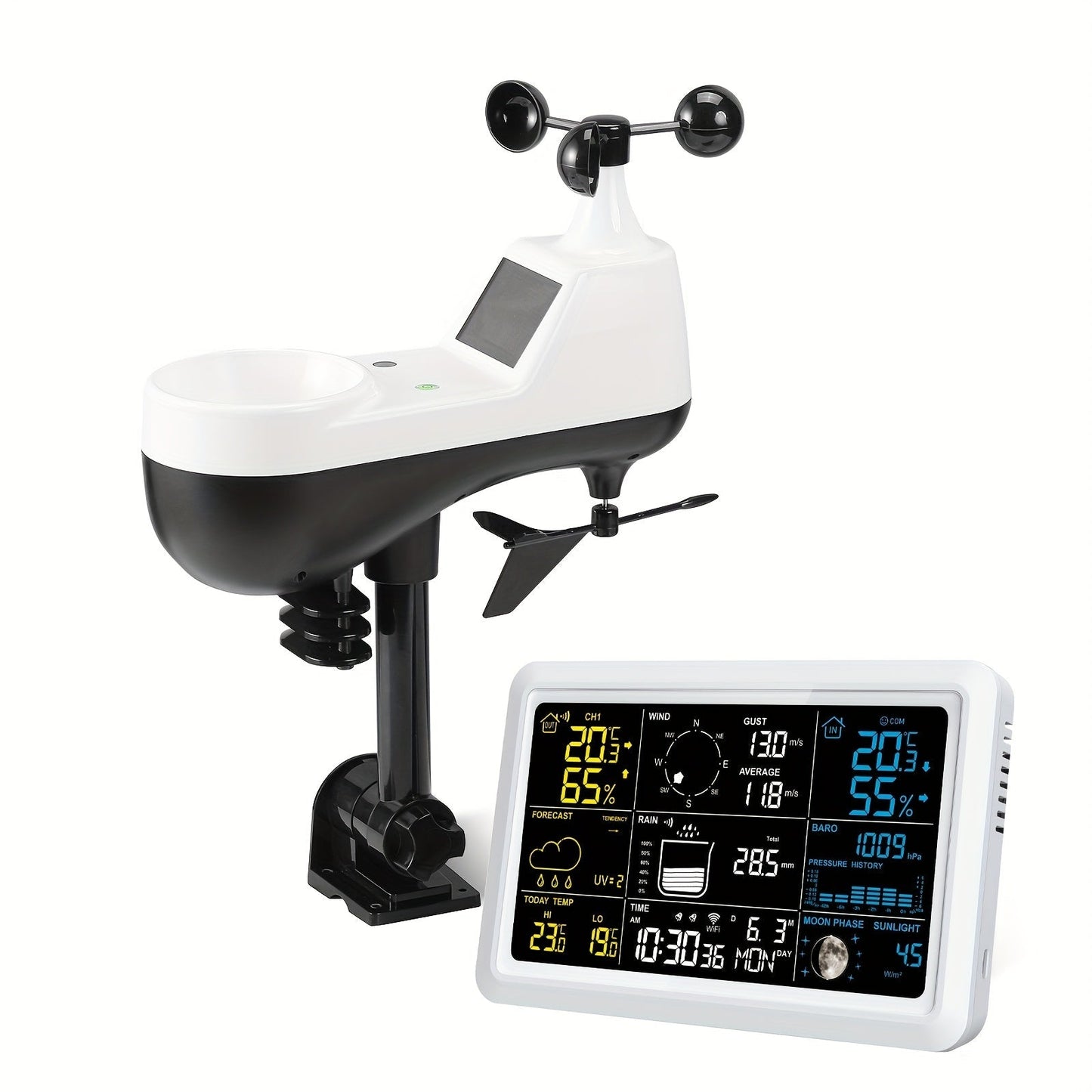 WiFi Weather Station | 7-in-1 Rain Gauge Wind Speed App Forecast