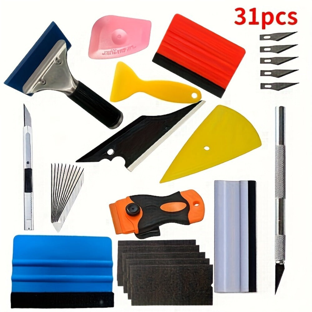 Car Window Tint Film Tool Kit 19/31pcs, Auto Window Film Installation Set with Squeegee Scraper, Plastic & Cowhide Scraper