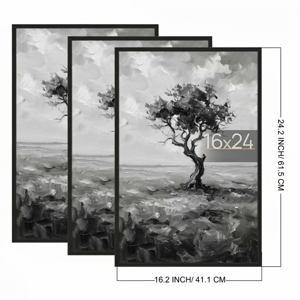 Three-Piece 16 x 24-Inch Poster Frame Set in Black, Golden or Natural Finish for Vertical or Horizontal Walls