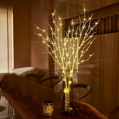 Birch Branch Lights Set of 2, Artificial Luminous Birch Tree Branches with Green Leaves & LED Fairy Lights
