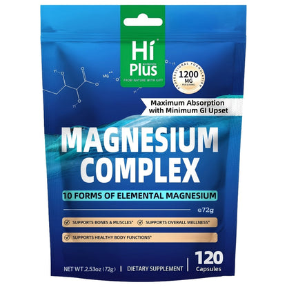 Magnesium Glycinate Complex 1200mg 10-in-1 Full Spectrum Vegan Capsules for Deep Sleep Calm Anxiety Heart Bone & Nerve Health