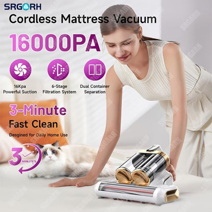 Mattress Vacuum Cleaner Handheld Bed Cleaner – 16KPa Strong Suction with UVC Light & Hot Air Heating, Deep Clean for Pillows, Sofa