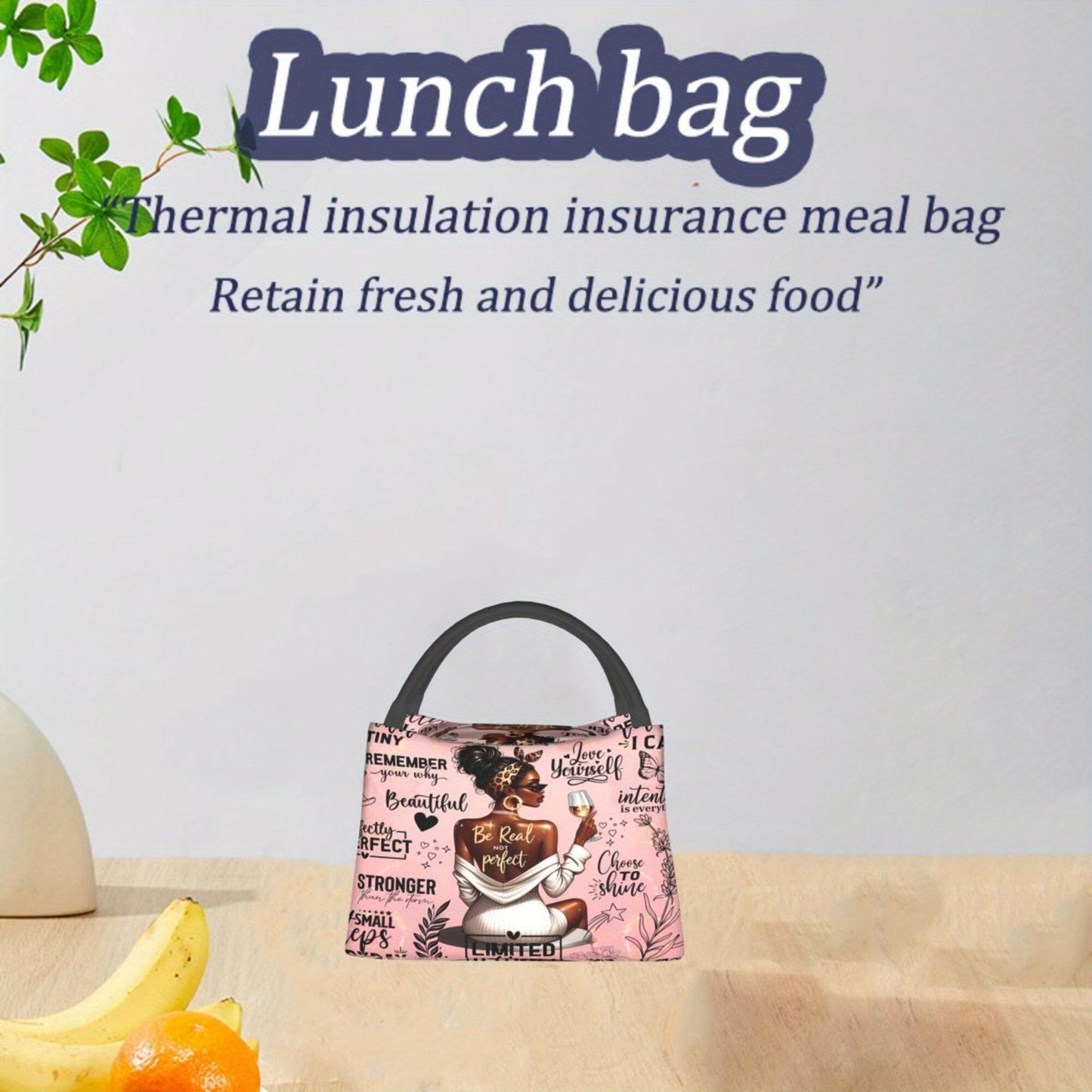 Insulated Lunch Bag with Black Girl Wine Tasting Pattern – Portable Reusable Cooler Bag for Camping, Picnic, Beach, Office & Outdoor Use