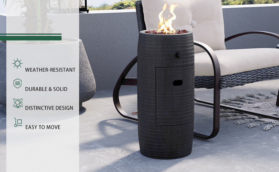 Propane Fire Pit Portable 11 Inch Outdoor 15000 BTU Self-Lighting Metal Concrete All-Weather Round Patio for Garden, Patio and Yard Use