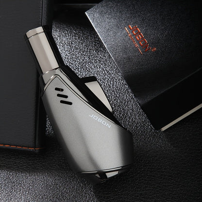 JOBON Angled-Body Torch Lighter with Cigar Punch, Side Ignition Switch and Silver Gift Box