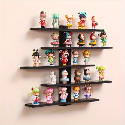 Five-Tier Wall-Mounted Display Shelf with Horizontal Ledges in Black or White Color Options