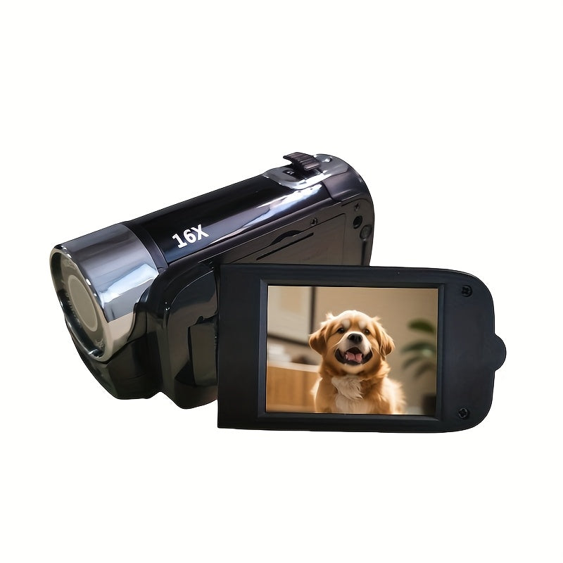 Portable 1080P Digital Camcorder with Rotating Screen & 32G Memory Card, Rechargeable Battery, Selfie Support