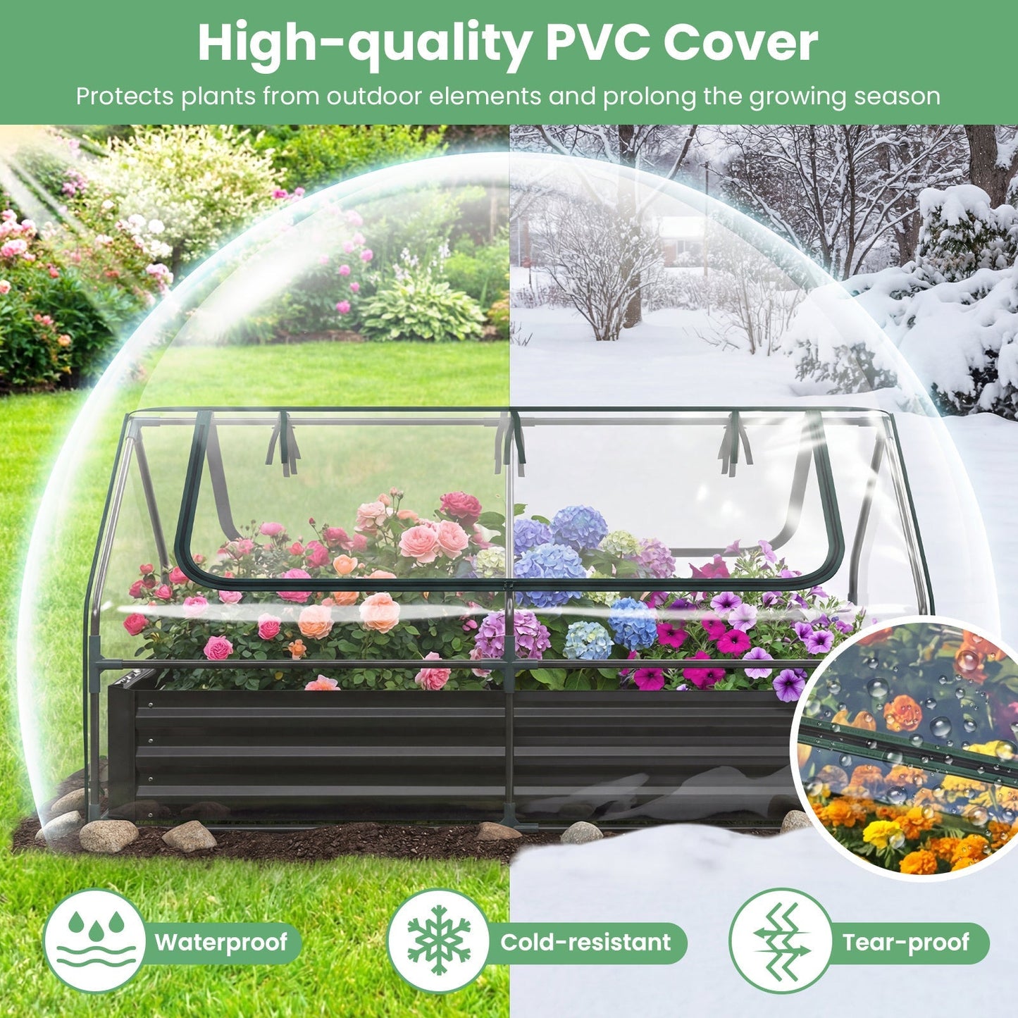 Raised Garden Bed with Greenhouse Cover 3-in-1 for Garden, Patio and Yard Use, with the Listed Configuration