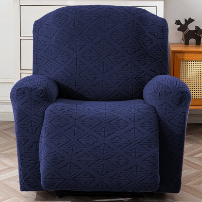 Four-Piece Geometric Jacquard Recliner Chair Cover Set with Labeled Left, Right, Back and Front Sections