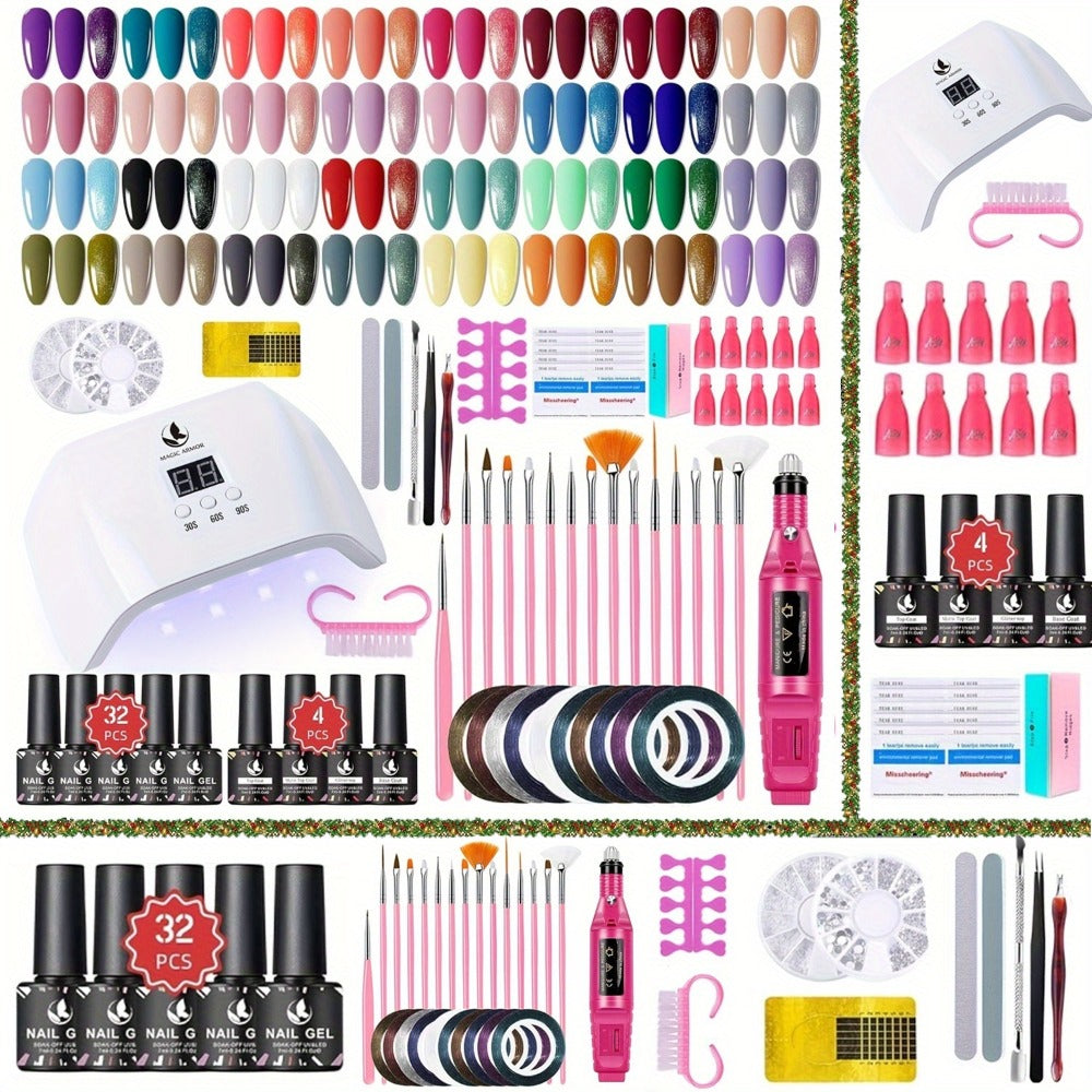 35-Color Gel Nail Polish Kit with UV LED Lamp, Electric Nail Grinder, Four Top Coats and Decoration Tools