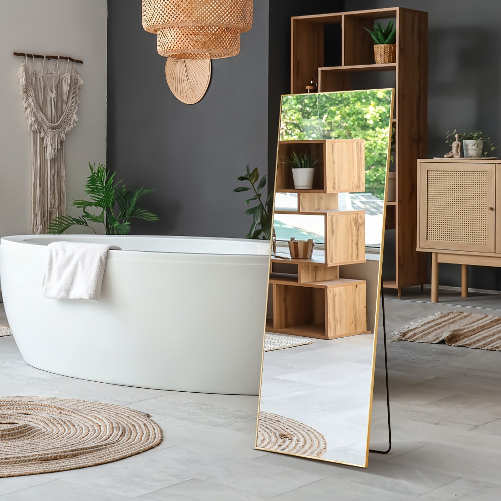 Full Length Mirror Floor Mirror with Stand, Aluminum Alloy Frame Full Body Mirror, Standing Hanging or Leaning Against Wall for Bedroom