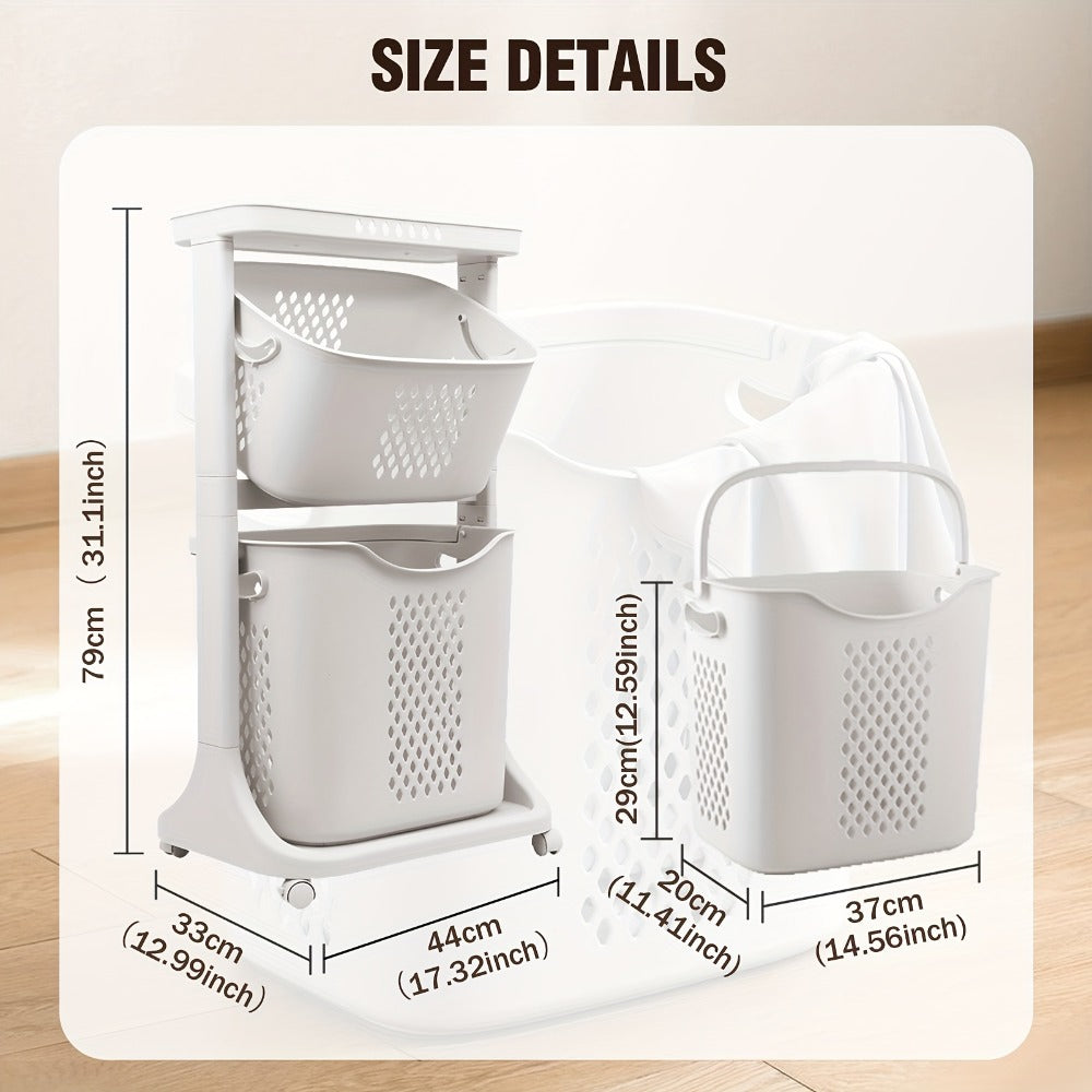 Rolling Laundry Hamper Cart with Wheels Multi-Tier | Large Capacity Laundry Basket with Removable Baskets | Wheeled Laundry Organizer
