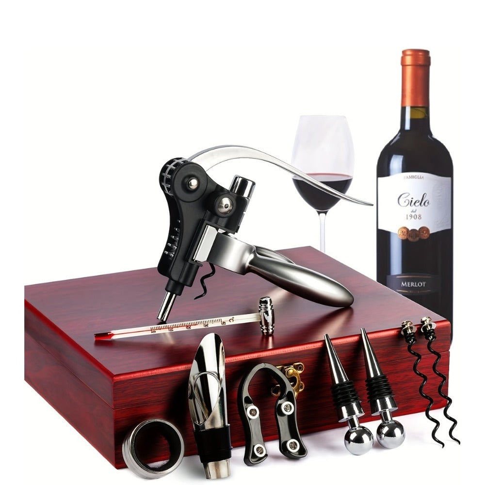 Wine Opener Kit 10pcs Stainless Steel Bottle Opener Gift Set with Wood Case – Beer Wine Accessories Bar Tool Set for Men Women Valentine's