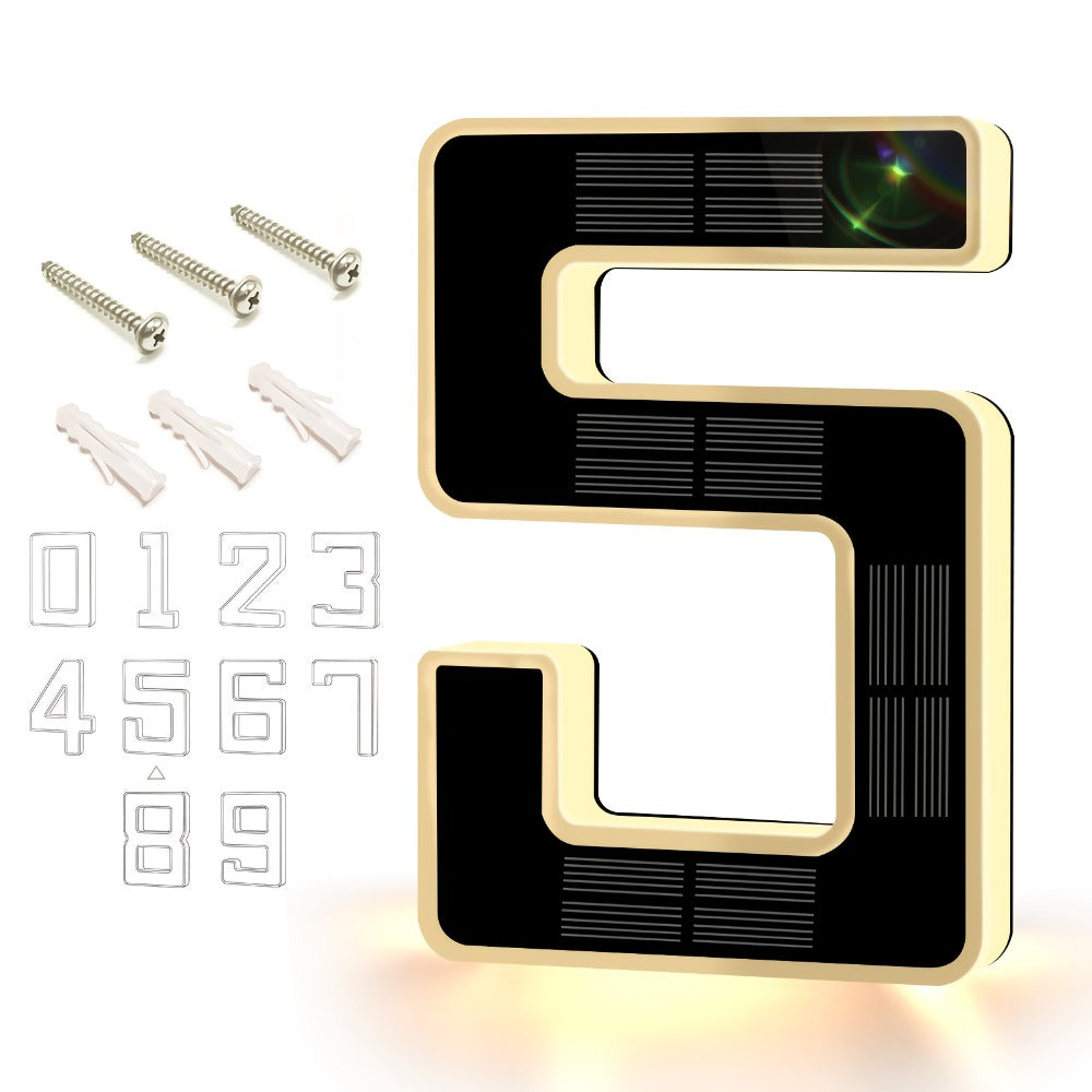 LED Solar House Number Light 6.7 Inch Wall Mounted, Smart Sensor Illuminated Address Number for Home Decor