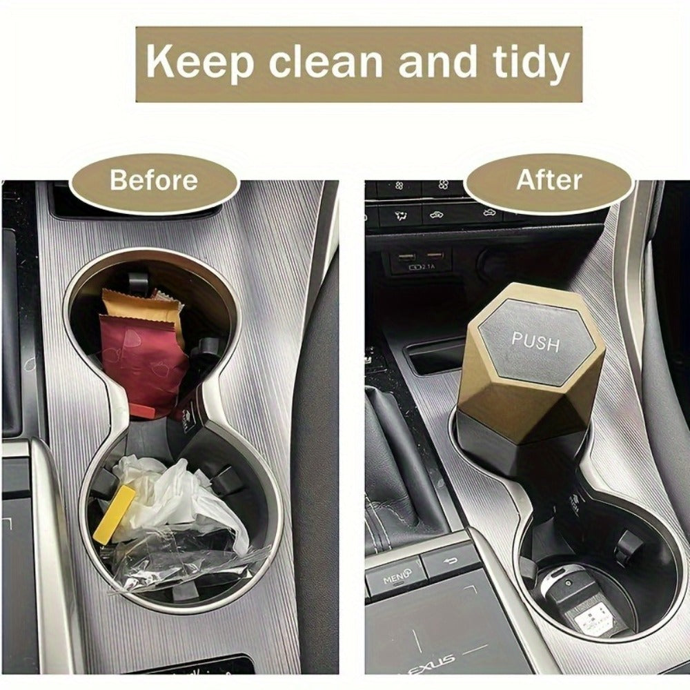 Diamond-Pattern Mini Car Trash Can Pair with Four Bag Rolls, Push Lids and Four Color Choices