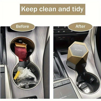 Diamond-Pattern Mini Car Trash Can Pair with Four Bag Rolls, Push Lids and Four Color Choices
