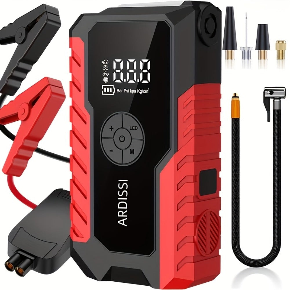 Car Jump Starter 10000A with 150PSI Tire Inflator – 7-in-1 Emergency Battery Booster Pack, 5000A Peak, 10000mAh Power Bank, LED Light